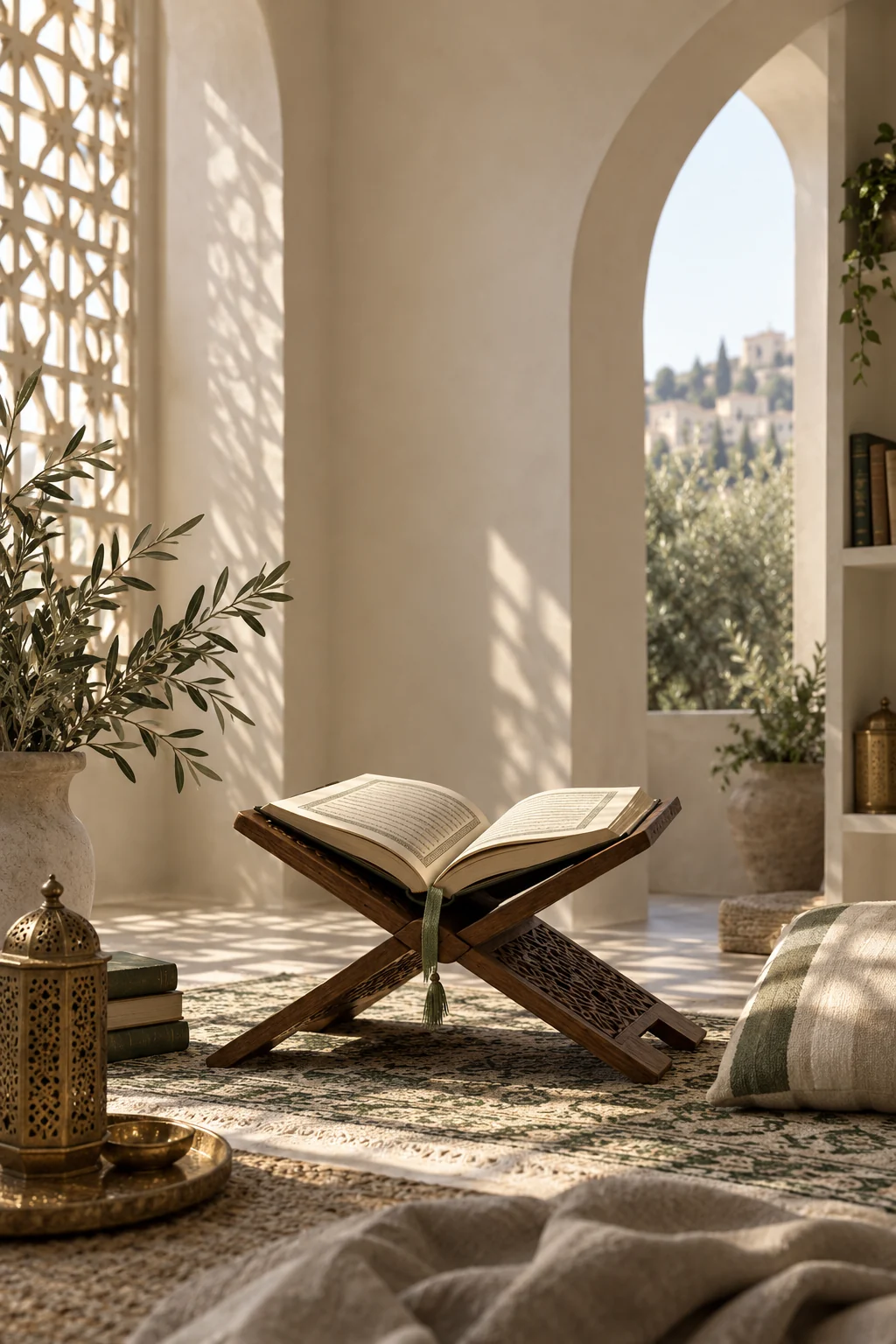 مصحف مفتوح على حامل خشبي